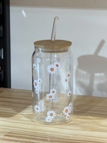 جرة شفافة مع غطى وشلمونة ورد اقحوان 400m