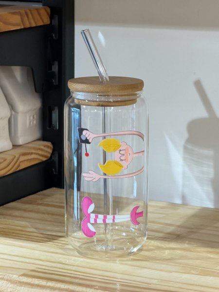 جرة شفافة مع غطى وشلمونة برسمة ديدي رسوم مختبر دكستر 500m