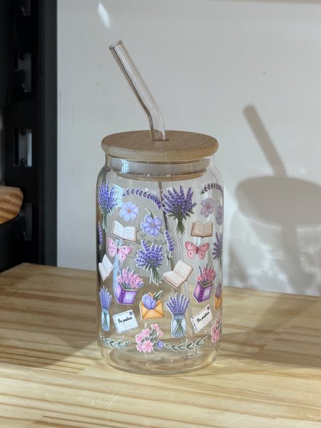 جرة شفافة بغطى وشلمونة بترن الاڤندر بوجهين 350ml