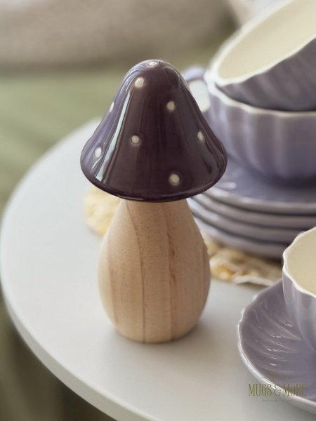 تحفة ديكور شكل فطر قاعدة خشبية مع رأس بورسلان