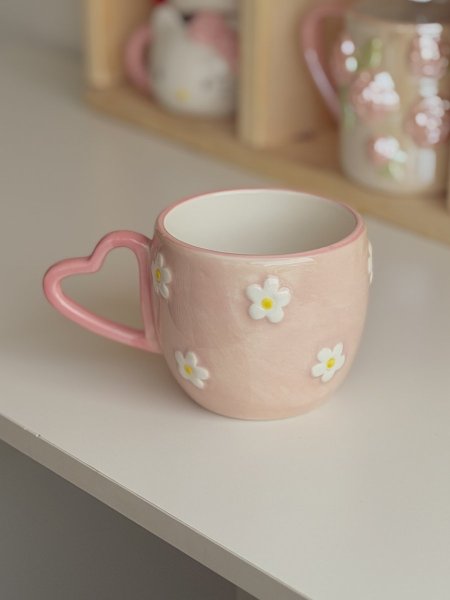 كوب لون زهري حجم كبير بورد أقحوان بارز ثيم ربيعي