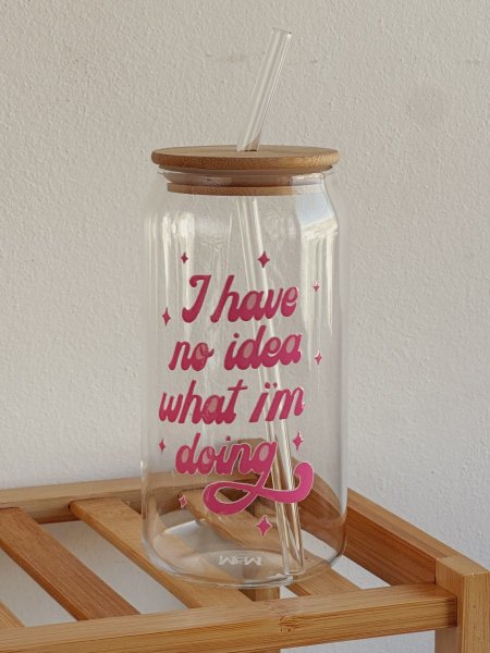 جرة شفافة بغطى خشب وشلمونة600مل "I have no idea what i’m doing"