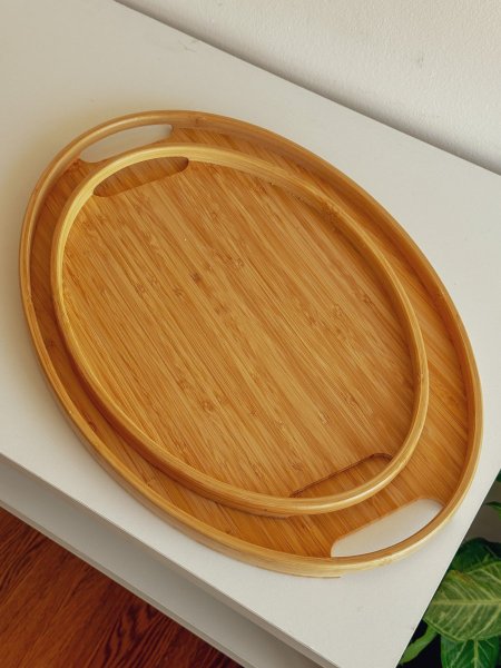 صينية خشب بامبو شكل بيضاوي