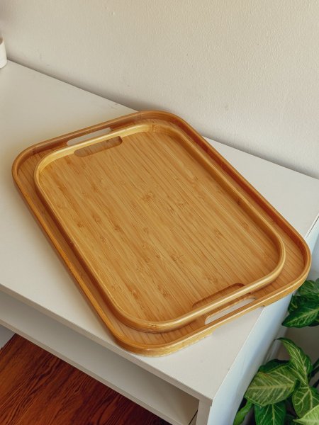 صينية خشب بامبو بزاويا دائرية