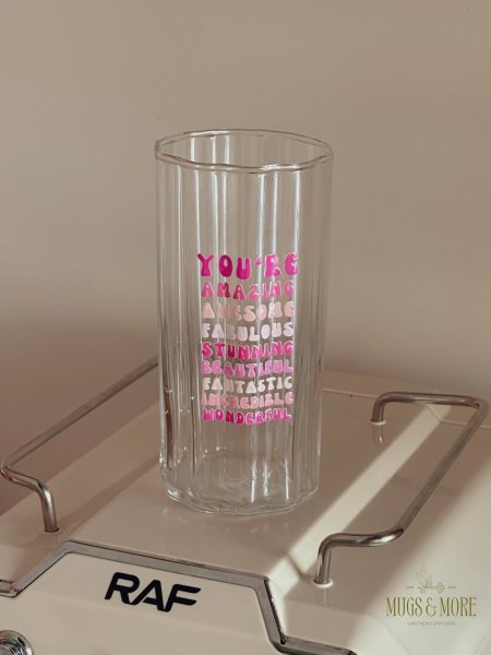 كوب شفاف بعبارة400مل "you are amazing awesome fabulous stunning"